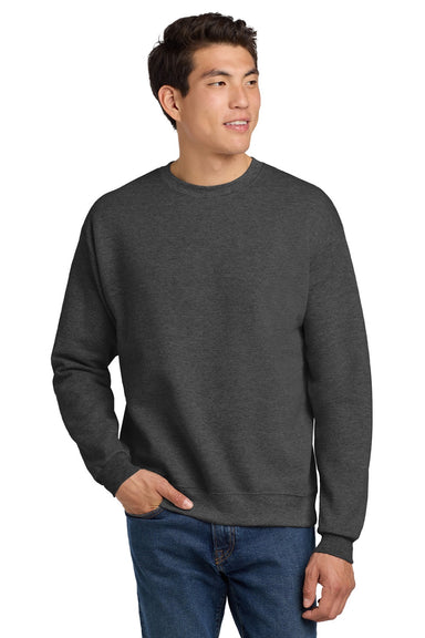 Hanes P160 Mens EcoSmart Print Pro XP Pill Resistant Fleece Crewneck Sweatshirt Heather Charcoal Grey Model Front