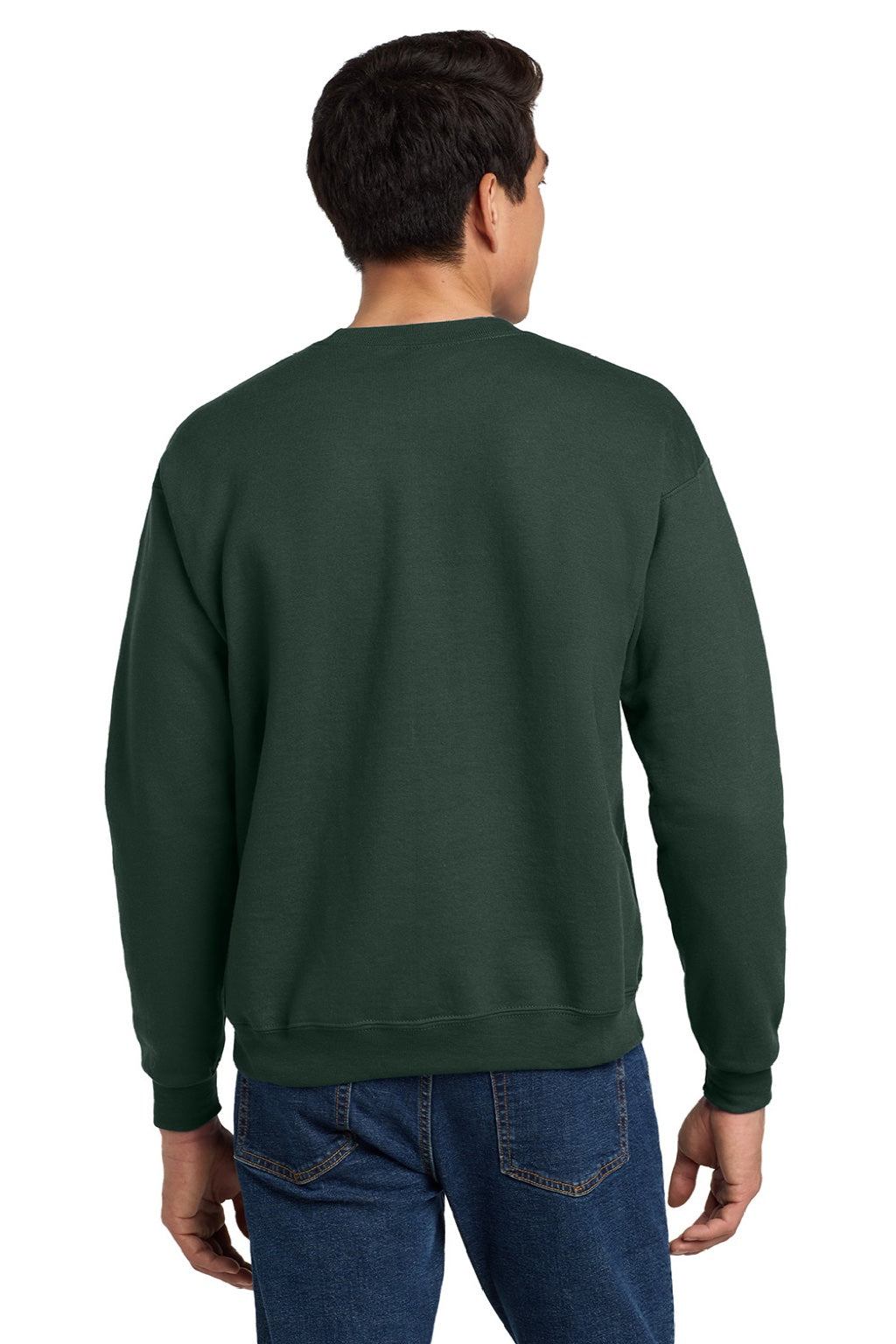 Hanes P160 Mens EcoSmart Print Pro XP Pill Resistant Fleece Crewneck Sweatshirt Deep Forest Green Model Back