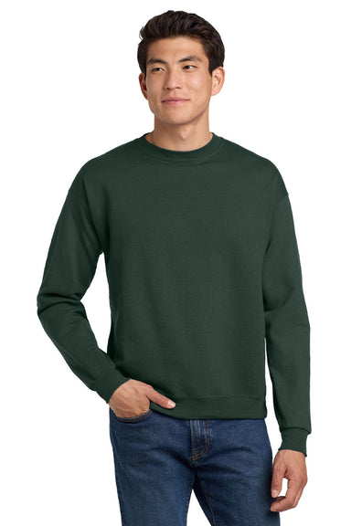 Hanes P160 Mens EcoSmart Print Pro XP Pill Resistant Fleece Crewneck Sweatshirt Deep Forest Green Model Front