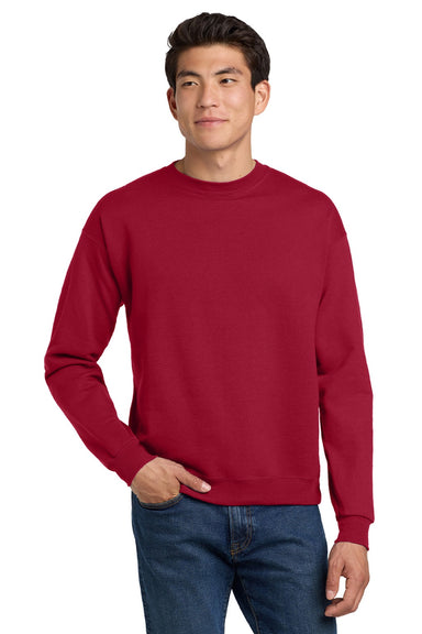 Hanes P160 Mens EcoSmart Print Pro XP Pill Resistant Fleece Crewneck Sweatshirt Deep Red Model Front