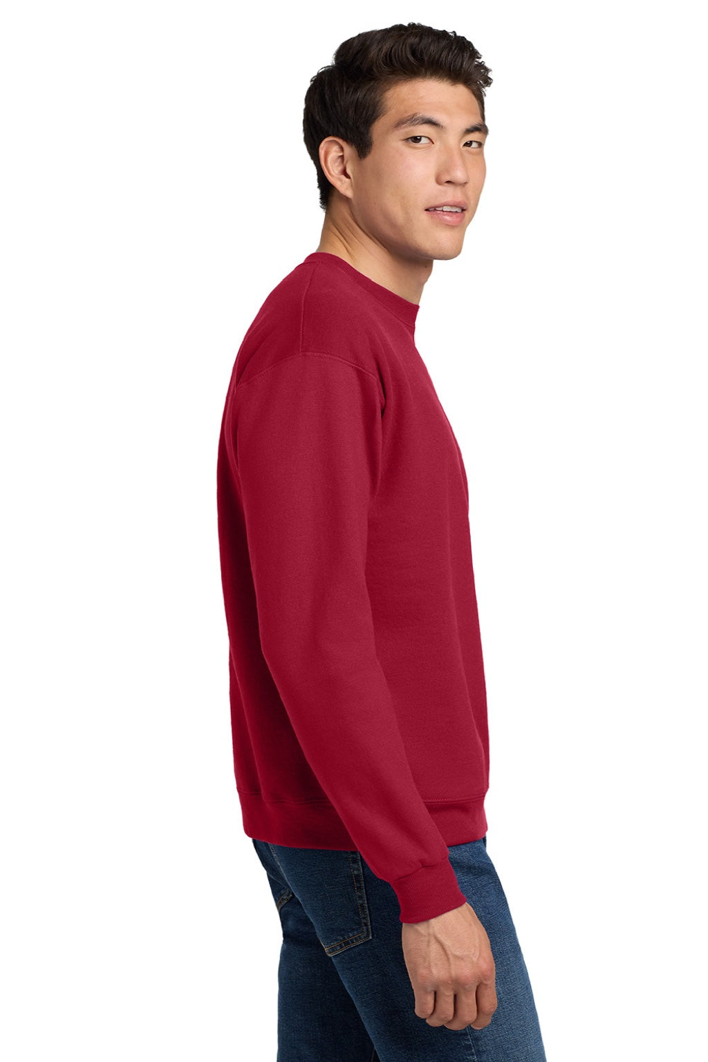 Hanes P160 Mens EcoSmart Print Pro XP Pill Resistant Fleece Crewneck Sweatshirt Deep Red Model Side
