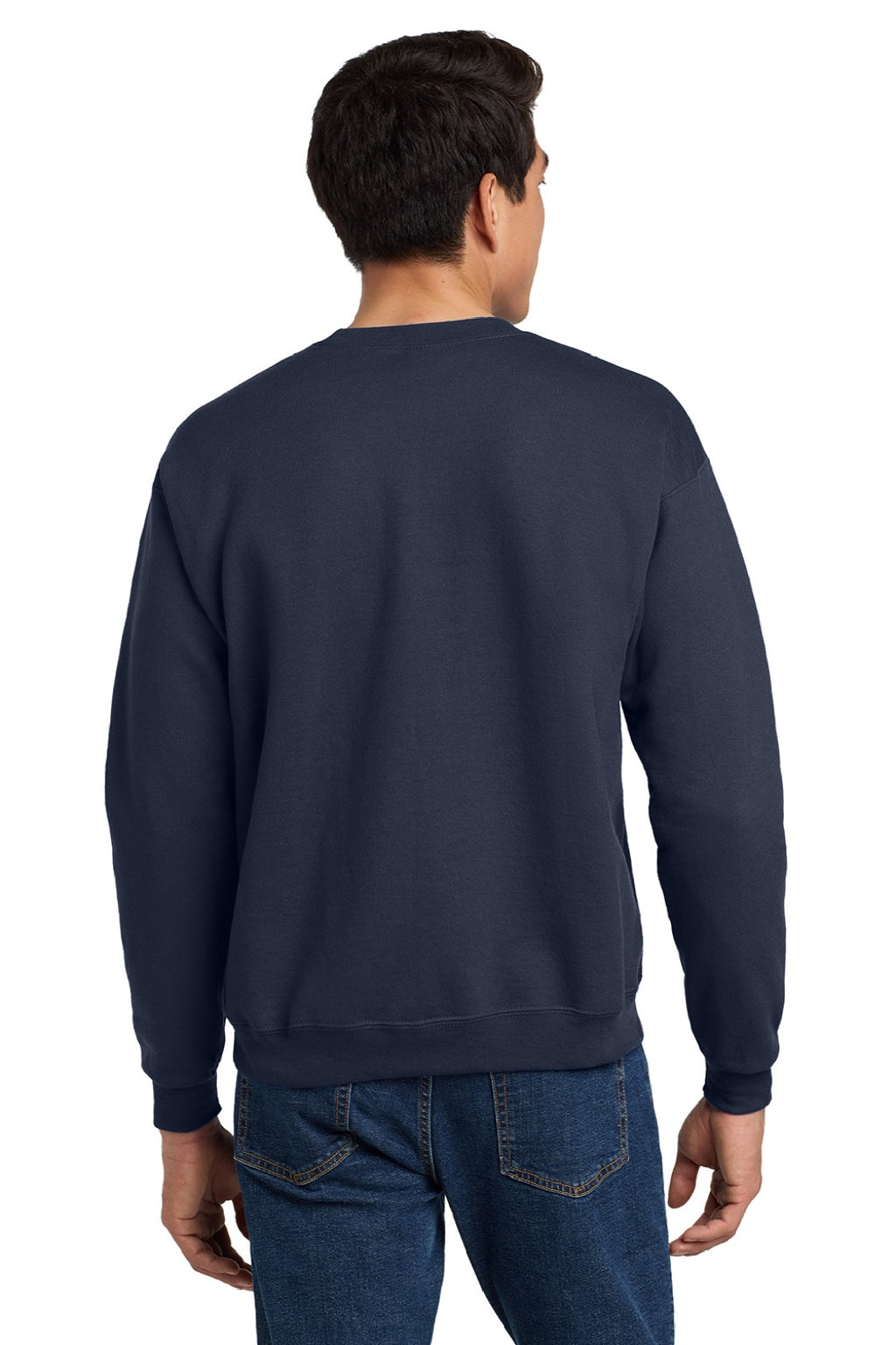 Hanes P160 Mens EcoSmart Print Pro XP Pill Resistant Fleece Crewneck Sweatshirt Navy Blue Model Back