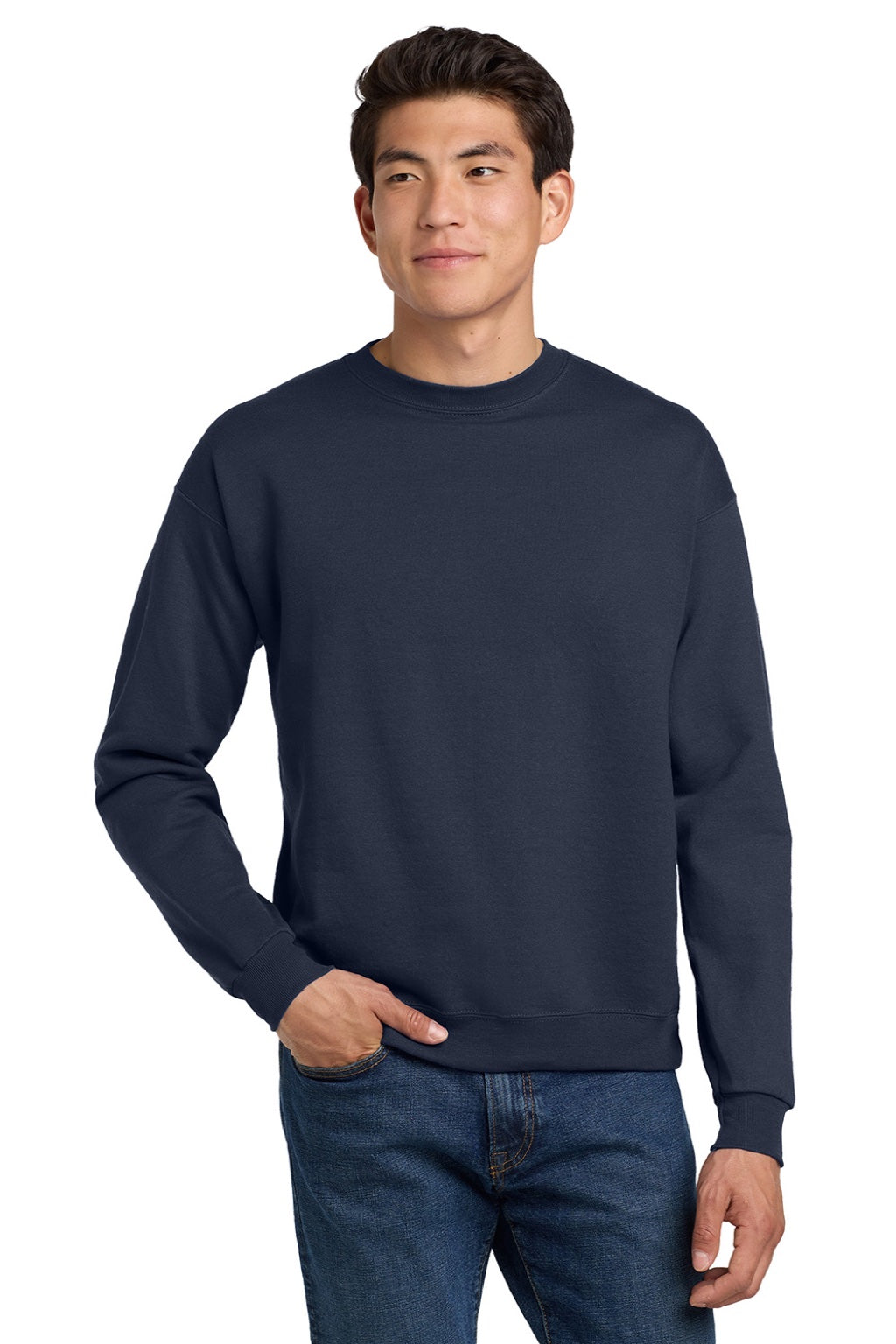 Hanes P160 Mens EcoSmart Print Pro XP Pill Resistant Fleece Crewneck Sweatshirt Navy Blue Model Front