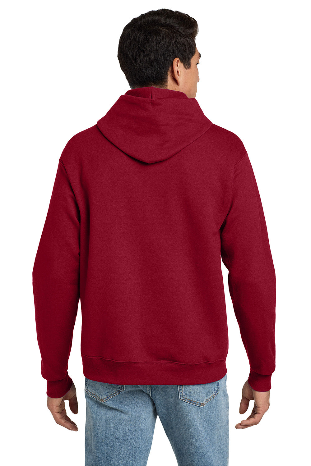 Hanes P170 Mens EcoSmart Print Pro XP Pill Resistant Hooded Sweatshirt Hoodie w/ Pouch Pocket Deep Red Model Back