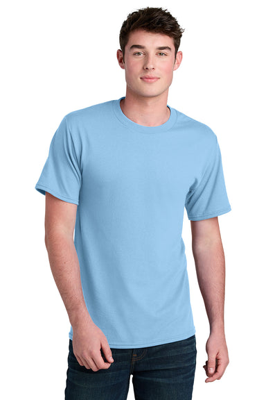 Port & Company PC01 Mens Core Blend Recycled Short Sleeve Crewneck T-Shirt Light Blue Model Front