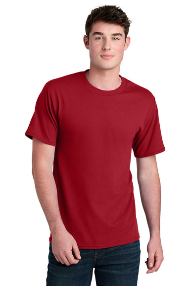 Port & Company PC01 Mens Core Blend Recycled Short Sleeve Crewneck T-Shirt Red Model Front
