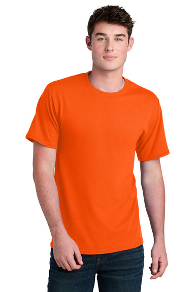 Port & Company PC01 Mens Core Blend Recycled Short Sleeve Crewneck T-Shirt Safety Orange Model Front