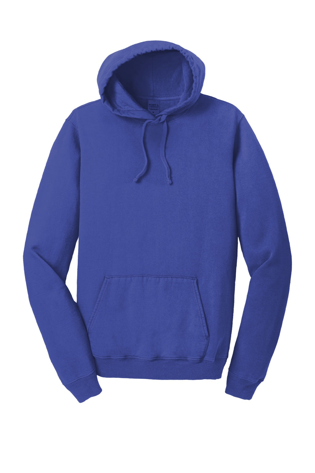 Port & Company PC098H Mens Beach Wash Fleece Hooded Sweatshirt Hoodie w/ Pouch Pocket Iris Blue Flat Front