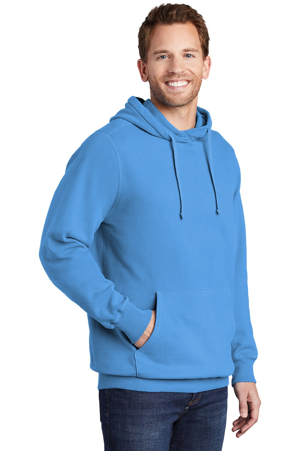Port & Company PC098H Mens Beach Wash Fleece Hooded Sweatshirt Hoodie w/ Pouch Pocket Blue Moon Model 3q