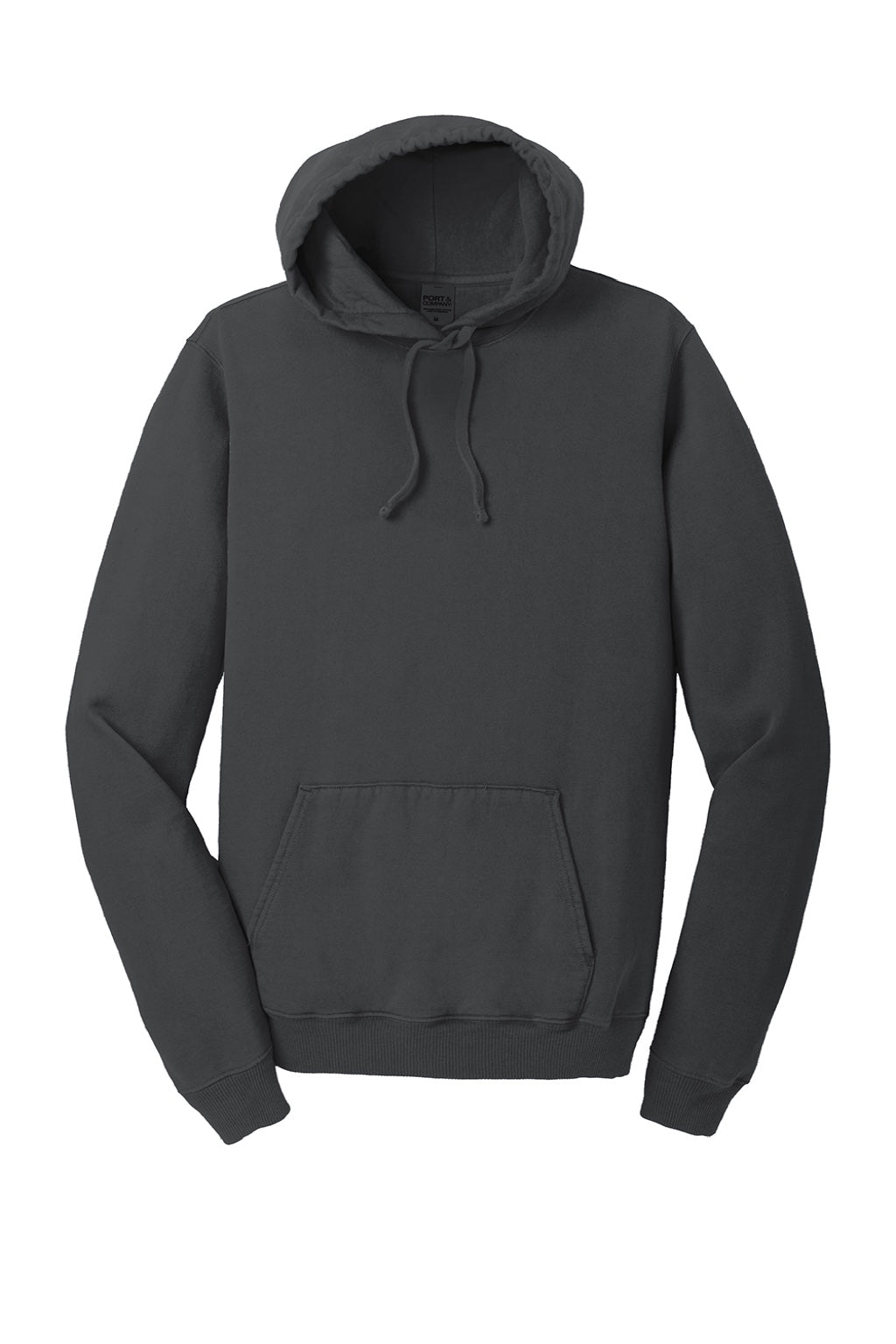 Port & Company PC098H Mens Beach Wash Fleece Hooded Sweatshirt Hoodie w/ Pouch Pocket Coal Grey Flat Front