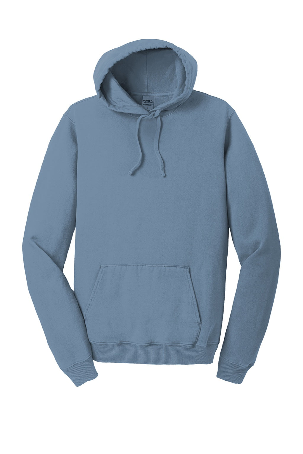 Port & Company PC098H Mens Beach Wash Fleece Hooded Sweatshirt Hoodie w/ Pouch Pocket Denim Blue Flat Front