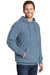 Port & Company PC098H Mens Beach Wash Fleece Hooded Sweatshirt Hoodie w/ Pouch Pocket Denim Blue Model 3q