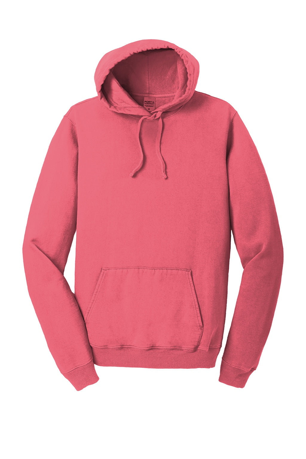 Port & Company PC098H Mens Beach Wash Fleece Hooded Sweatshirt Hoodie w/ Pouch Pocket Fruit Punch Pink Flat Front