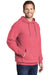 Port & Company PC098H Mens Beach Wash Fleece Hooded Sweatshirt Hoodie w/ Pouch Pocket Fruit Punch Pink Model 3q