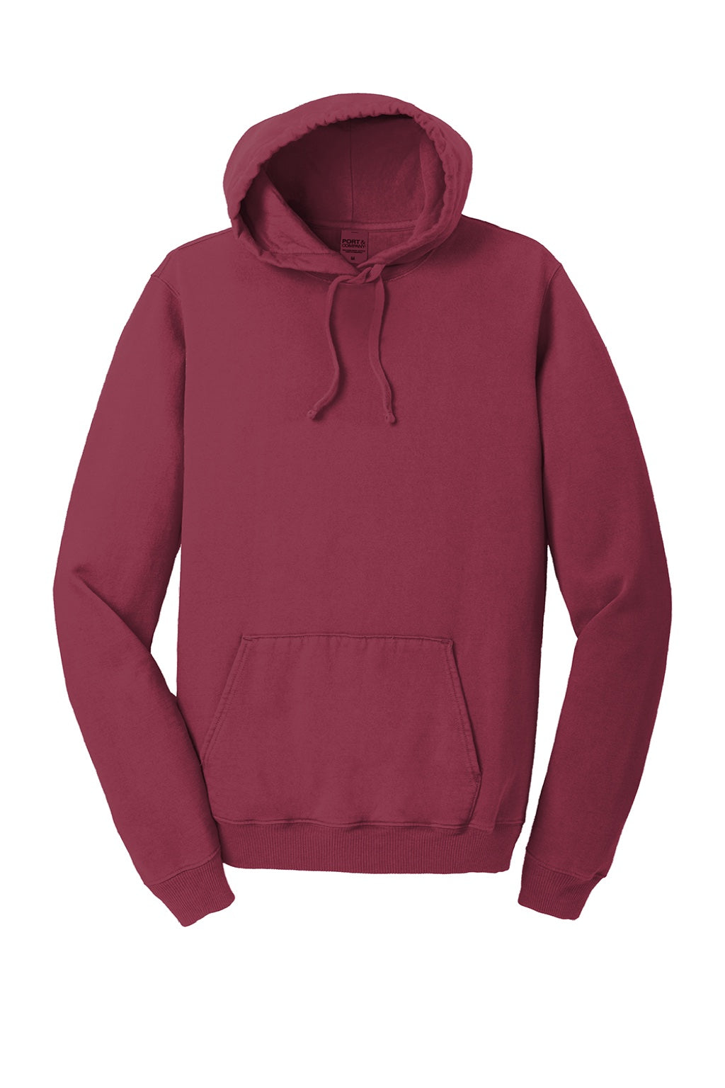 Port & Company PC098H Mens Beach Wash Fleece Hooded Sweatshirt Hoodie w/ Pouch Pocket Merlot Red Flat Front