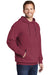 Port & Company PC098H Mens Beach Wash Fleece Hooded Sweatshirt Hoodie w/ Pouch Pocket Merlot Red Model 3q