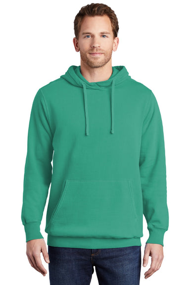 Port & Company PC098H Mens Beach Wash Fleece Hooded Sweatshirt Hoodie w/ Pouch Pocket Peacock Green Model Front