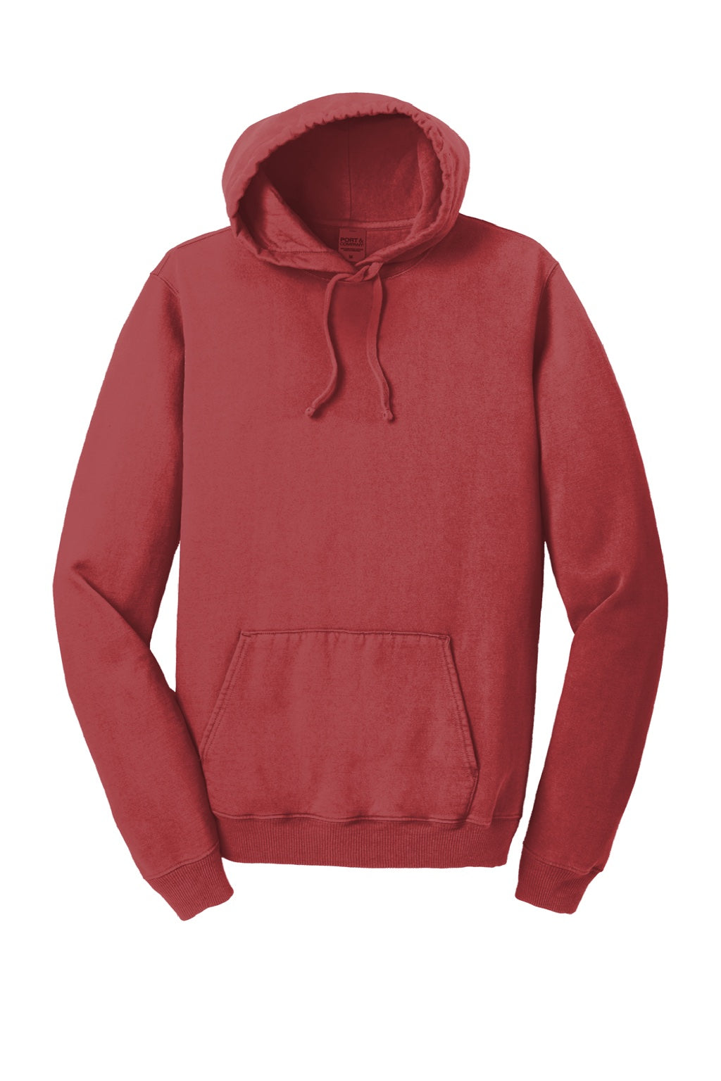 Port & Company PC098H Mens Beach Wash Fleece Hooded Sweatshirt Hoodie w/ Pouch Pocket Rock Red Flat Front