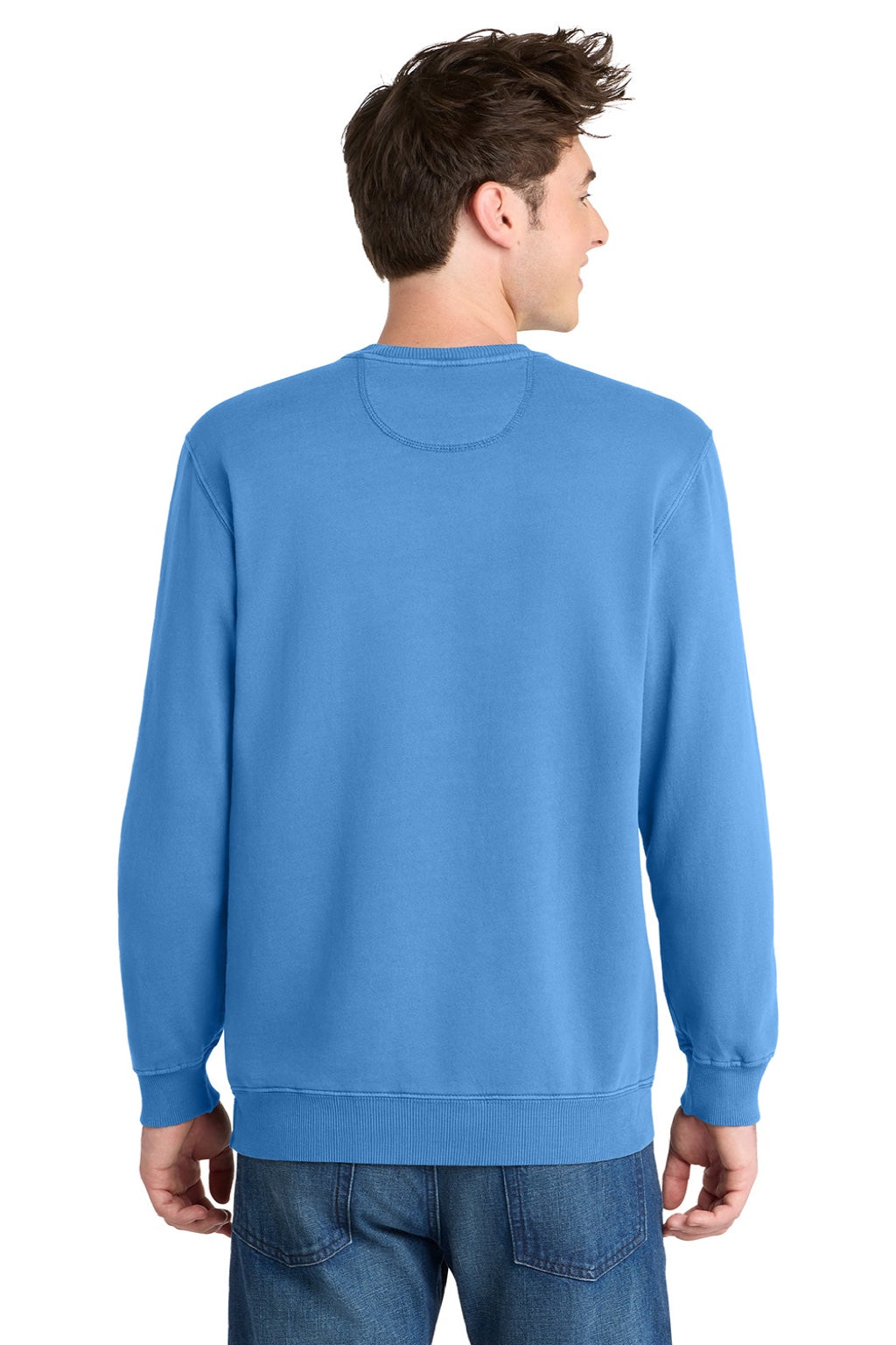 Port & Company PC098 Mens Beach Wash Fleece Crewneck Sweatshirt Blue Moon Model Back