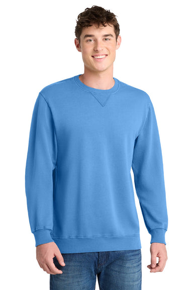Port & Company PC098 Mens Beach Wash Fleece Crewneck Sweatshirt Blue Moon Model Front