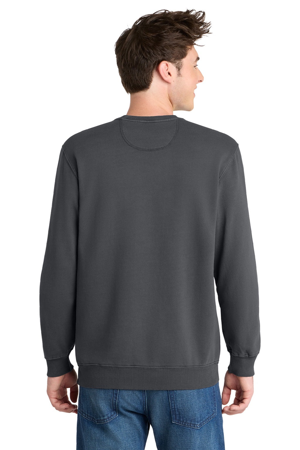 Port & Company PC098 Mens Beach Wash Fleece Crewneck Sweatshirt Coal Grey Model Back