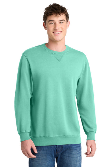 Port & Company PC098 Mens Beach Wash Fleece Crewneck Sweatshirt Cool Mint Green Model Front
