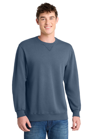 Port & Company PC098 Mens Beach Wash Fleece Crewneck Sweatshirt Denim Blue Model Front