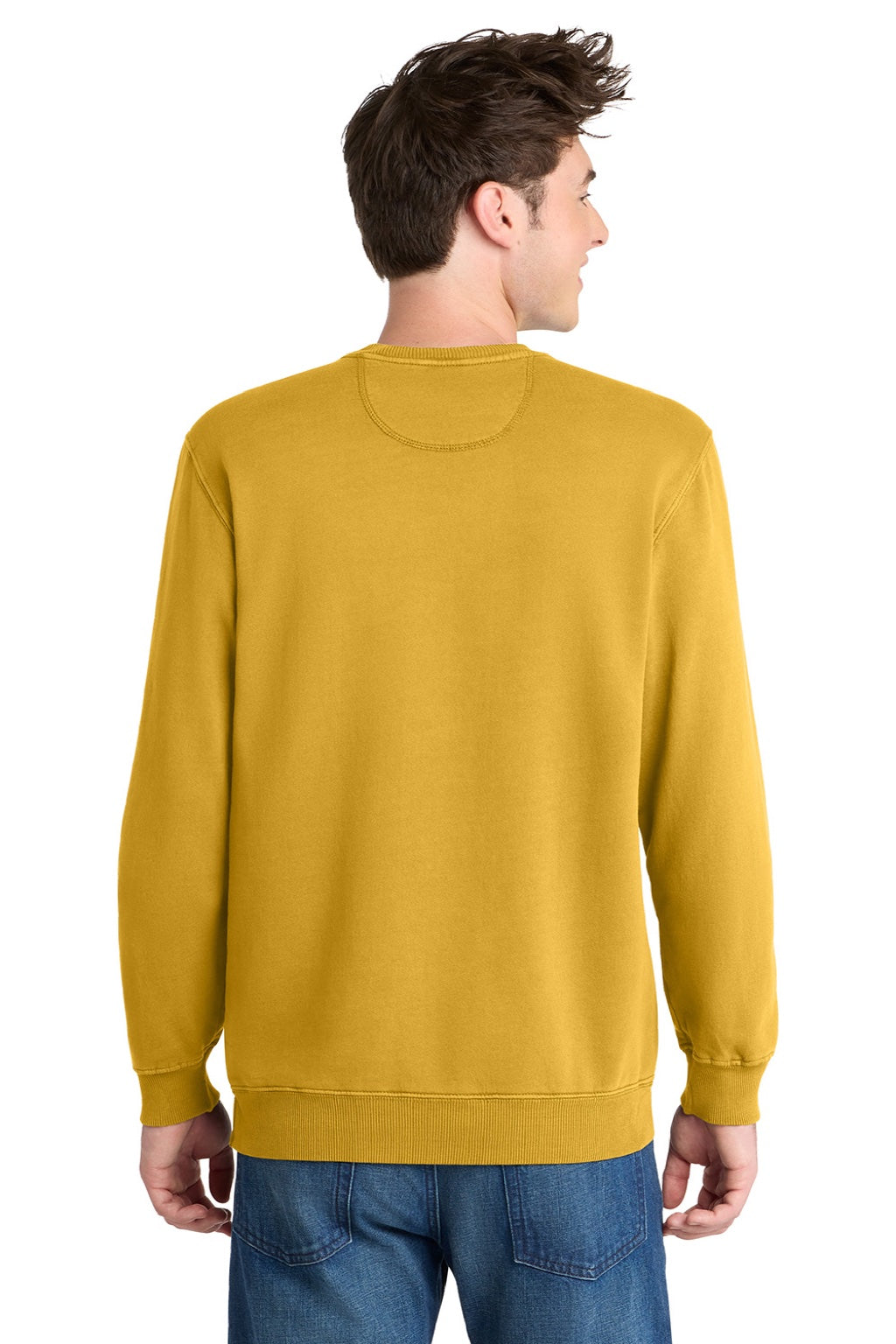Port & Company PC098 Mens Beach Wash Fleece Crewneck Sweatshirt Dijon Yellow Model Back