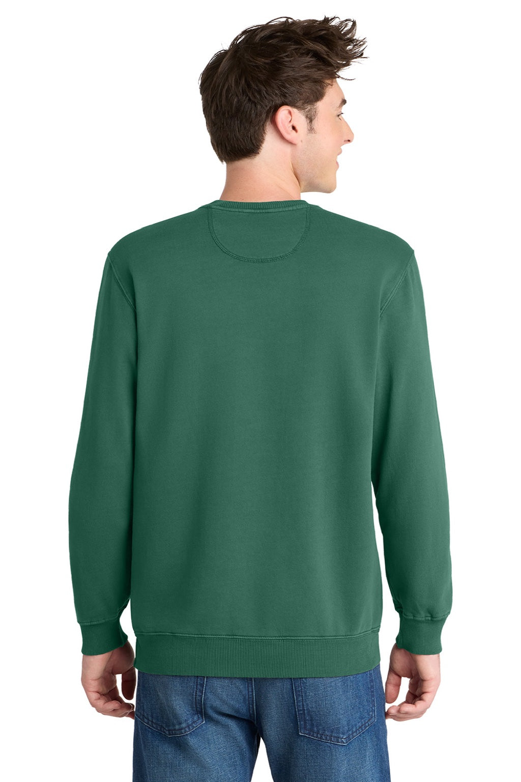 Port & Company PC098 Mens Beach Wash Fleece Crewneck Sweatshirt Nordic Green Model Back