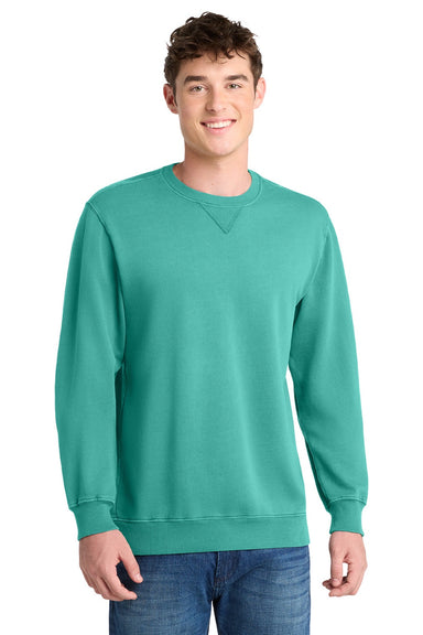 Port & Company PC098 Mens Beach Wash Fleece Crewneck Sweatshirt Peacock Green Model Front