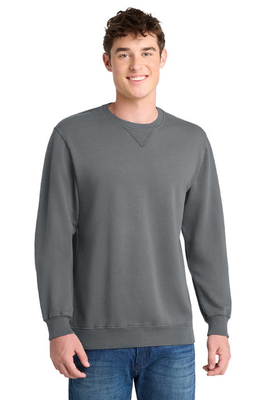 Port & Company PC098 Mens Beach Wash Fleece Crewneck Sweatshirt Pewter Grey Model Front