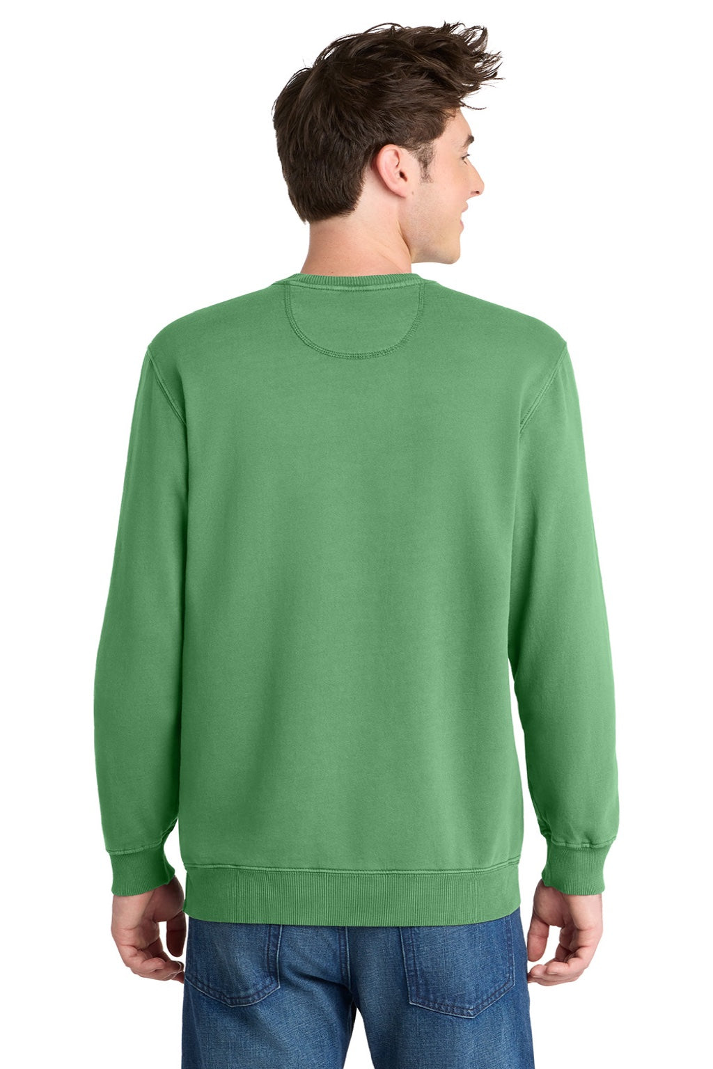 Port & Company PC098 Mens Beach Wash Fleece Crewneck Sweatshirt Safari Green Model Back