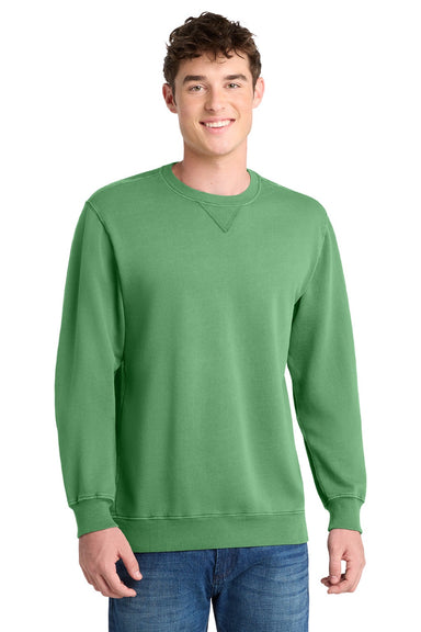 Port & Company PC098 Mens Beach Wash Fleece Crewneck Sweatshirt Safari Green Model Front