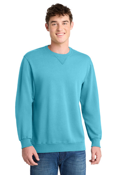 Port & Company PC098 Mens Beach Wash Fleece Crewneck Sweatshirt Tidal Wave Blue Model Front