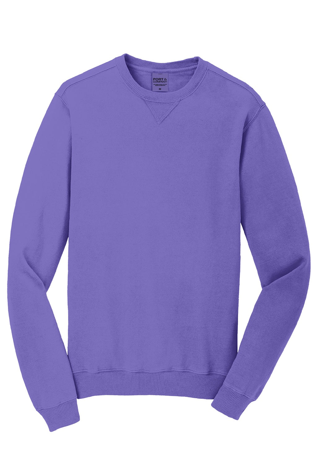 Port & Company PC098 Mens Beach Wash Fleece Crewneck Sweatshirt Amethyst Purple Flat Front