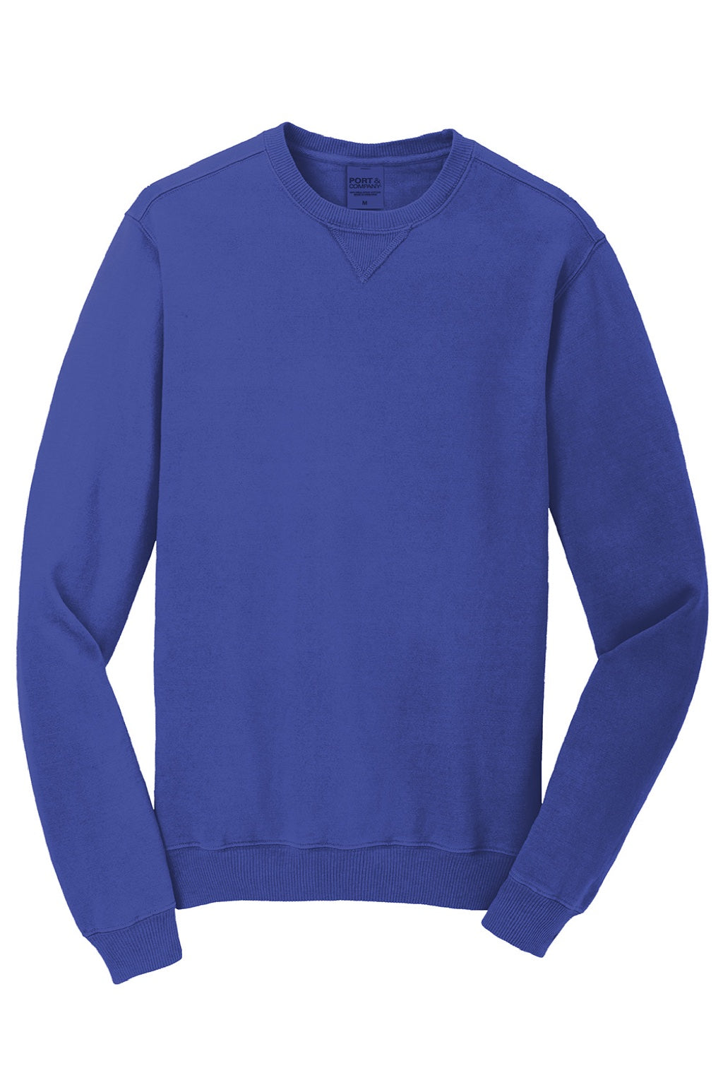 Port & Company PC098 Mens Beach Wash Fleece Crewneck Sweatshirt Iris Blue Flat Front