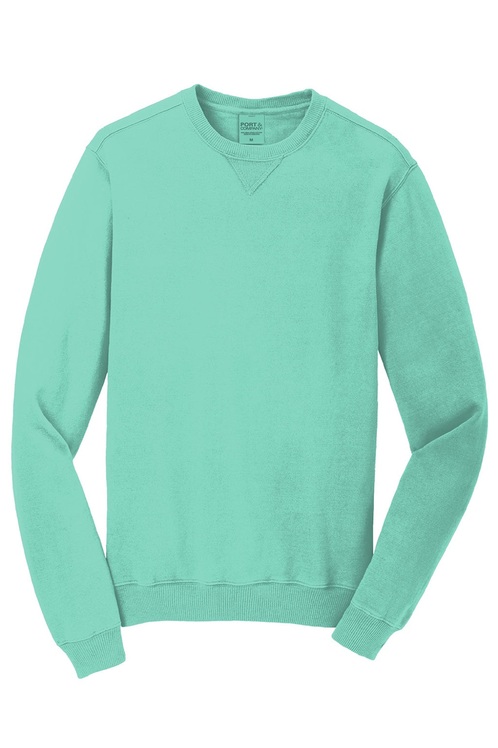 Port & Company PC098 Mens Beach Wash Fleece Crewneck Sweatshirt Cool Mint Green Flat Front