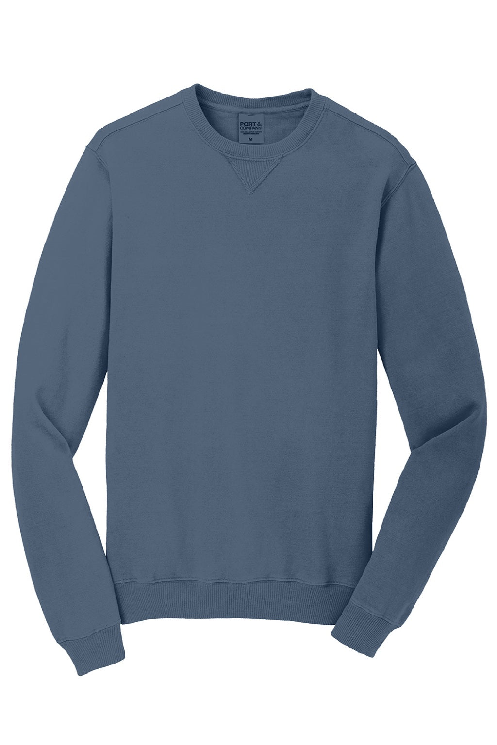 Port & Company PC098 Mens Beach Wash Fleece Crewneck Sweatshirt Denim Blue Flat Front