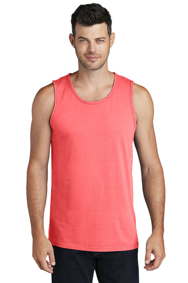 Port & Company PC099TT Mens Beach Wash Tank Top Neon Coral Model Front