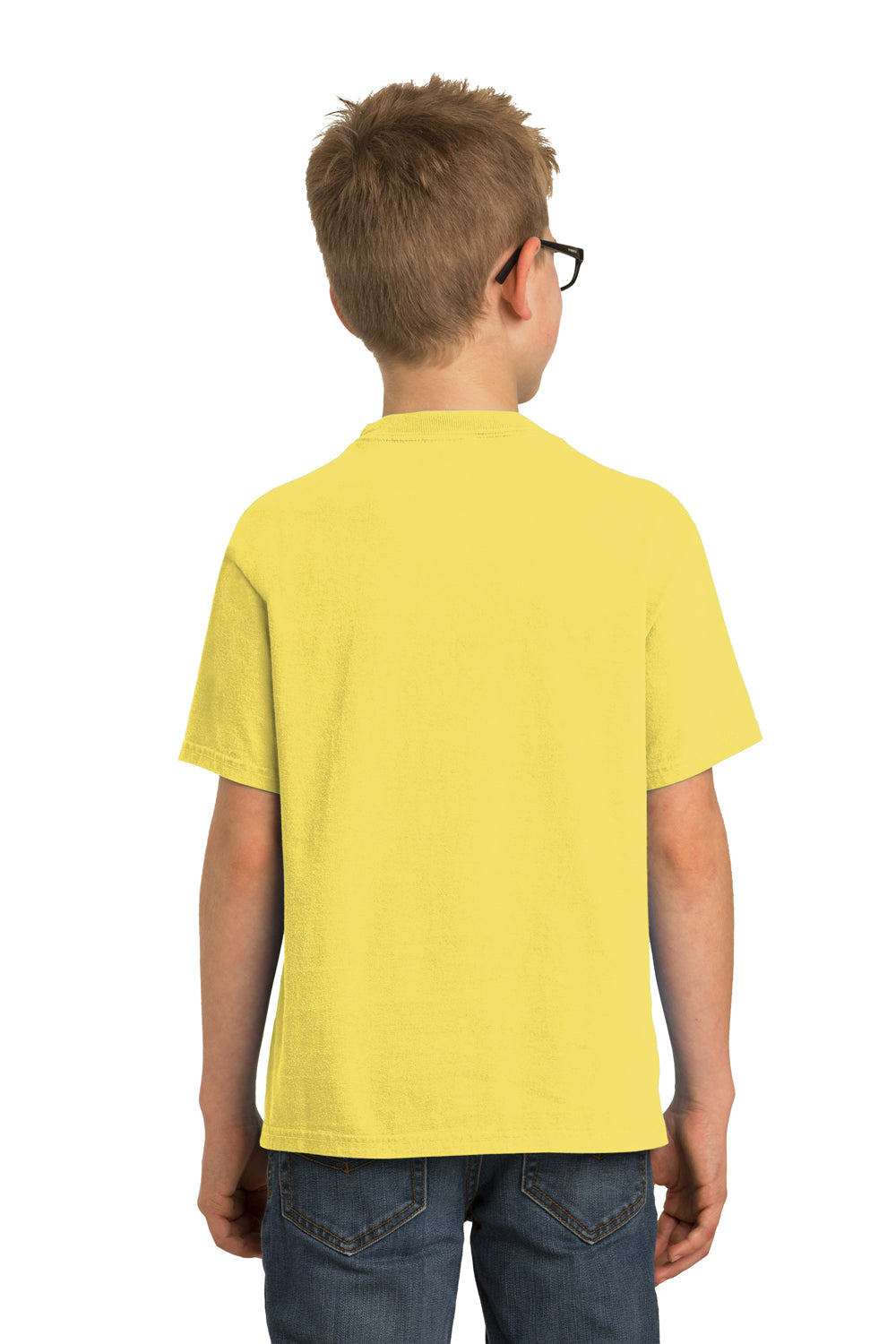 Port & Company PC099Y Youth Beach Wash Short Sleeve Crewneck T-Shirt Popcorn Yellow Model Back