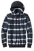 Port & Company PC143 Mens Allover Stripe Tie-Dye Fleece Hooded Sweatshirt Hoodie w/ Pouch Pocket Black/White Flat Front