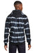 Port & Company PC143 Mens Allover Stripe Tie-Dye Fleece Hooded Sweatshirt Hoodie w/ Pouch Pocket Black/White Model Back