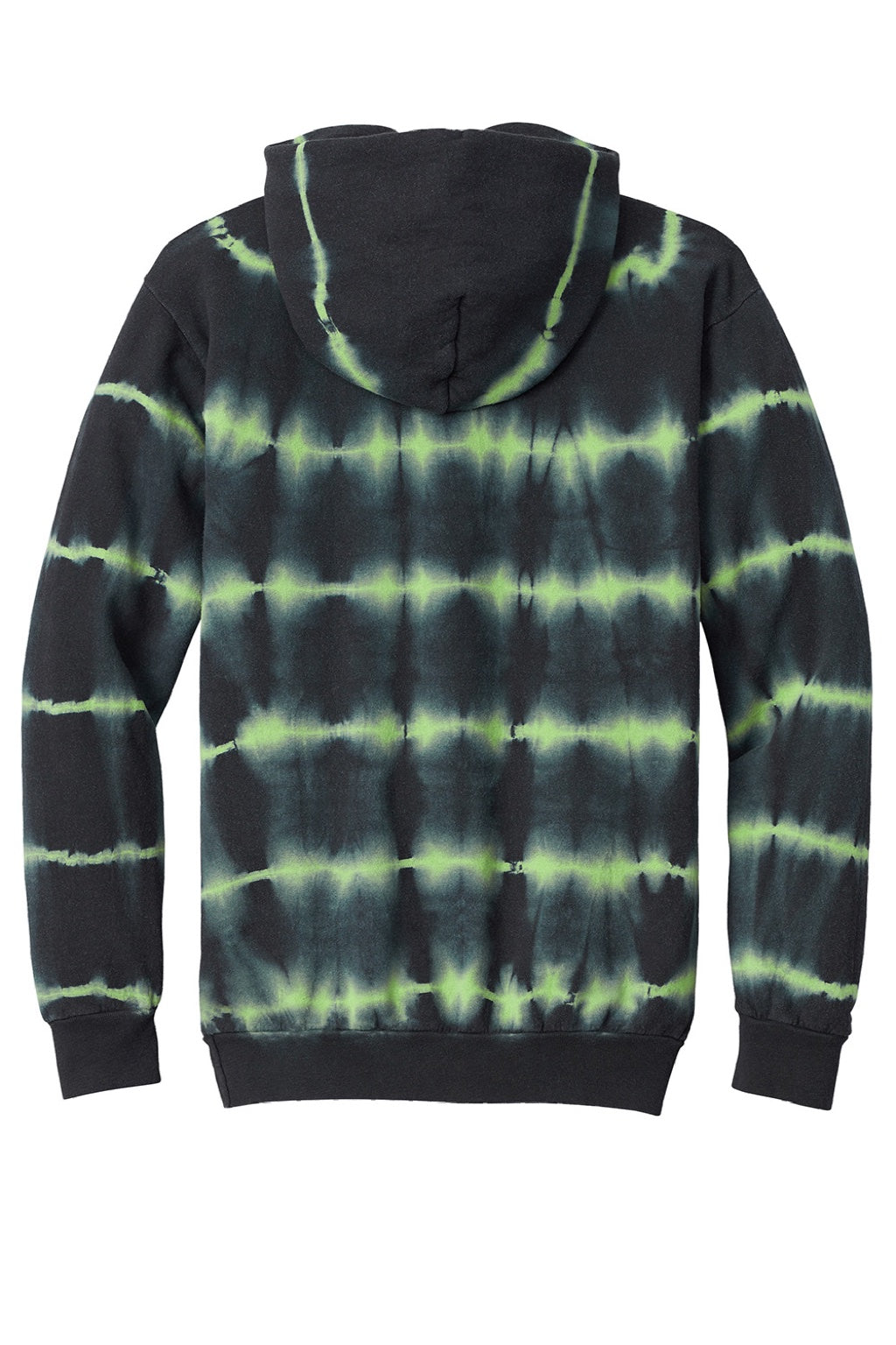 Port & Company PC143 Mens Allover Stripe Tie-Dye Fleece Hooded Sweatshirt Hoodie w/ Pouch Pocket Green Tea/Black Flat Back