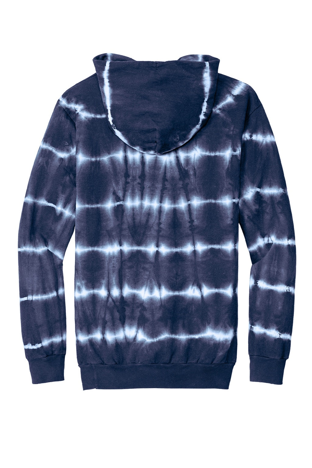 Port & Company PC143 Mens Allover Stripe Tie-Dye Fleece Hooded Sweatshirt Hoodie w/ Pouch Pocket True Navy Blue/White Flat Back