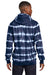 Port & Company PC143 Mens Allover Stripe Tie-Dye Fleece Hooded Sweatshirt Hoodie w/ Pouch Pocket True Navy Blue/White Model Back