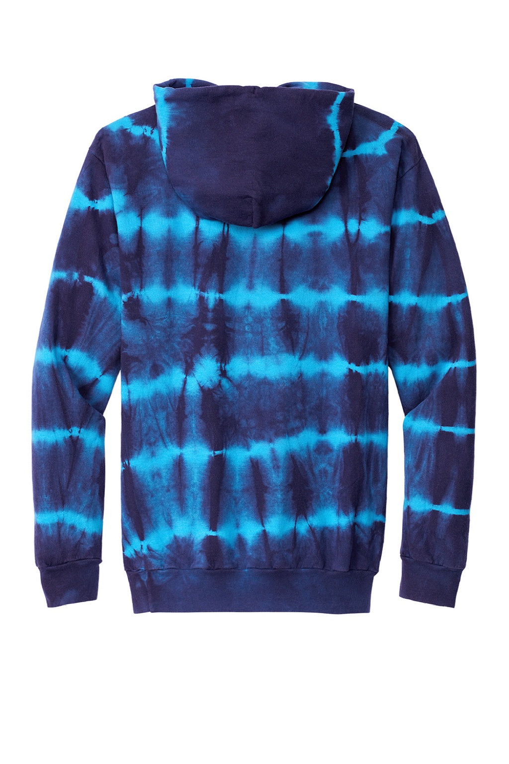 Port & Company PC143 Mens Allover Stripe Tie-Dye Fleece Hooded Sweatshirt Hoodie w/ Pouch Pocket Turquoise Blue/Team Navy Blue Flat Back
