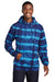 Port & Company PC143 Mens Allover Stripe Tie-Dye Fleece Hooded Sweatshirt Hoodie w/ Pouch Pocket Turquoise Blue/Team Navy Blue Model Front