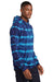 Port & Company PC143 Mens Allover Stripe Tie-Dye Fleece Hooded Sweatshirt Hoodie w/ Pouch Pocket Turquoise Blue/Team Navy Blue Model Side