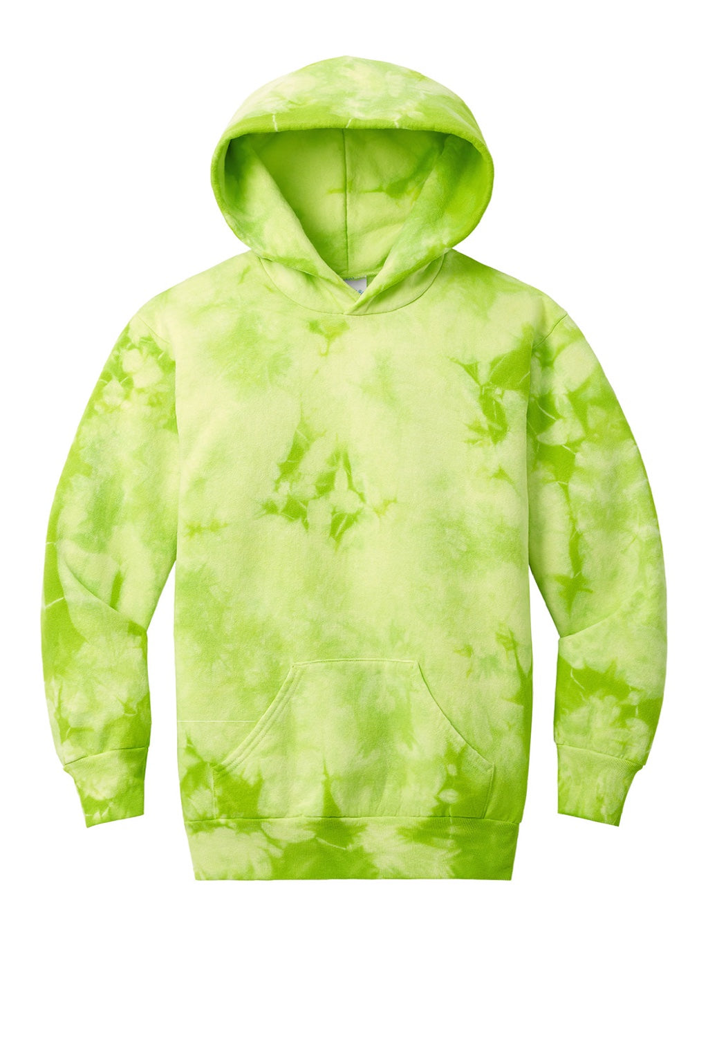 Port & Company PC144Y Youth Crystal Tie-Dye Hooded Sweatshirt Hoodie w/ Pouch Pocket Lemon Lime Flat Front