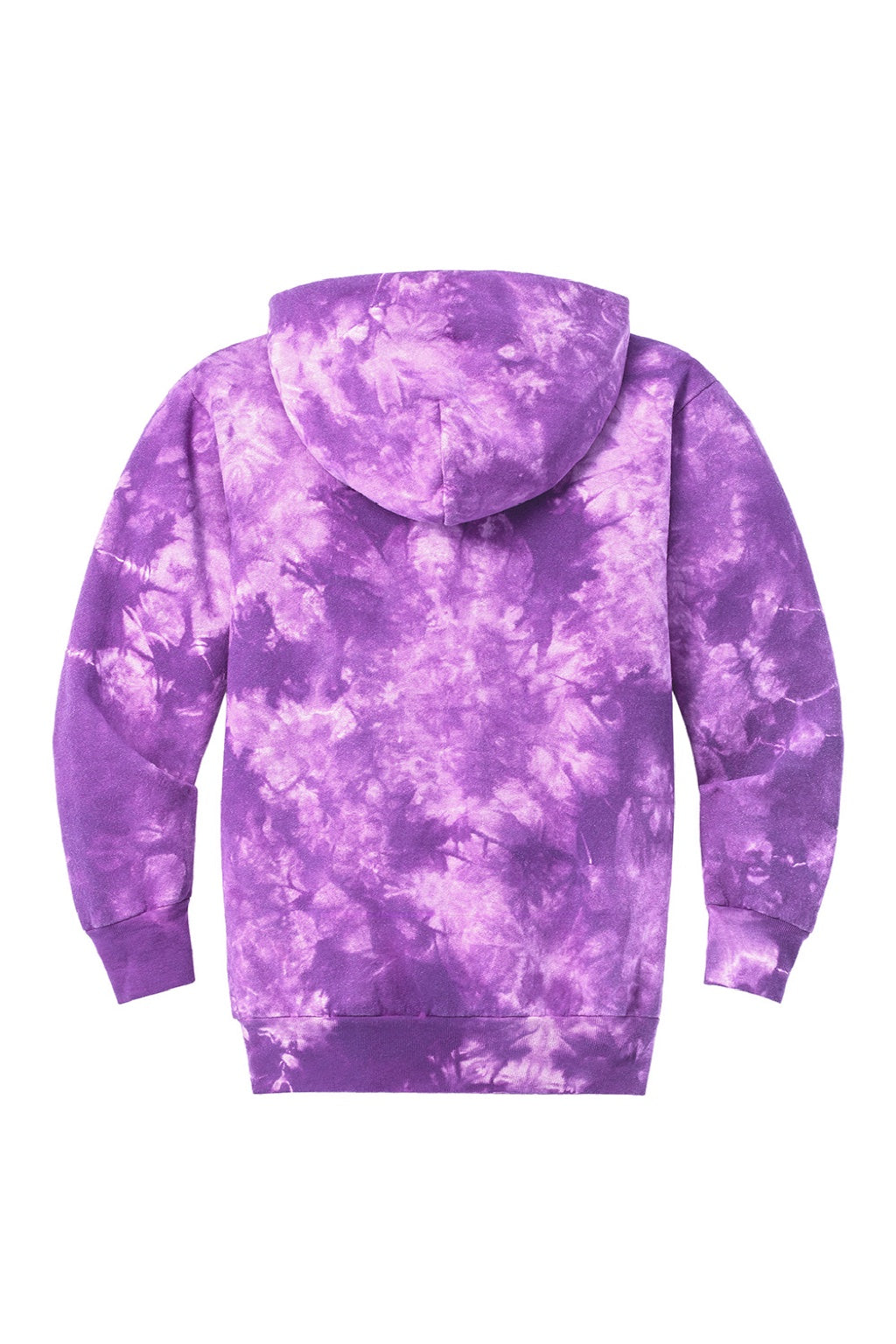 Port & Company PC144Y Youth Crystal Tie-Dye Hooded Sweatshirt Hoodie w/ Pouch Pocket Purple Flat Back